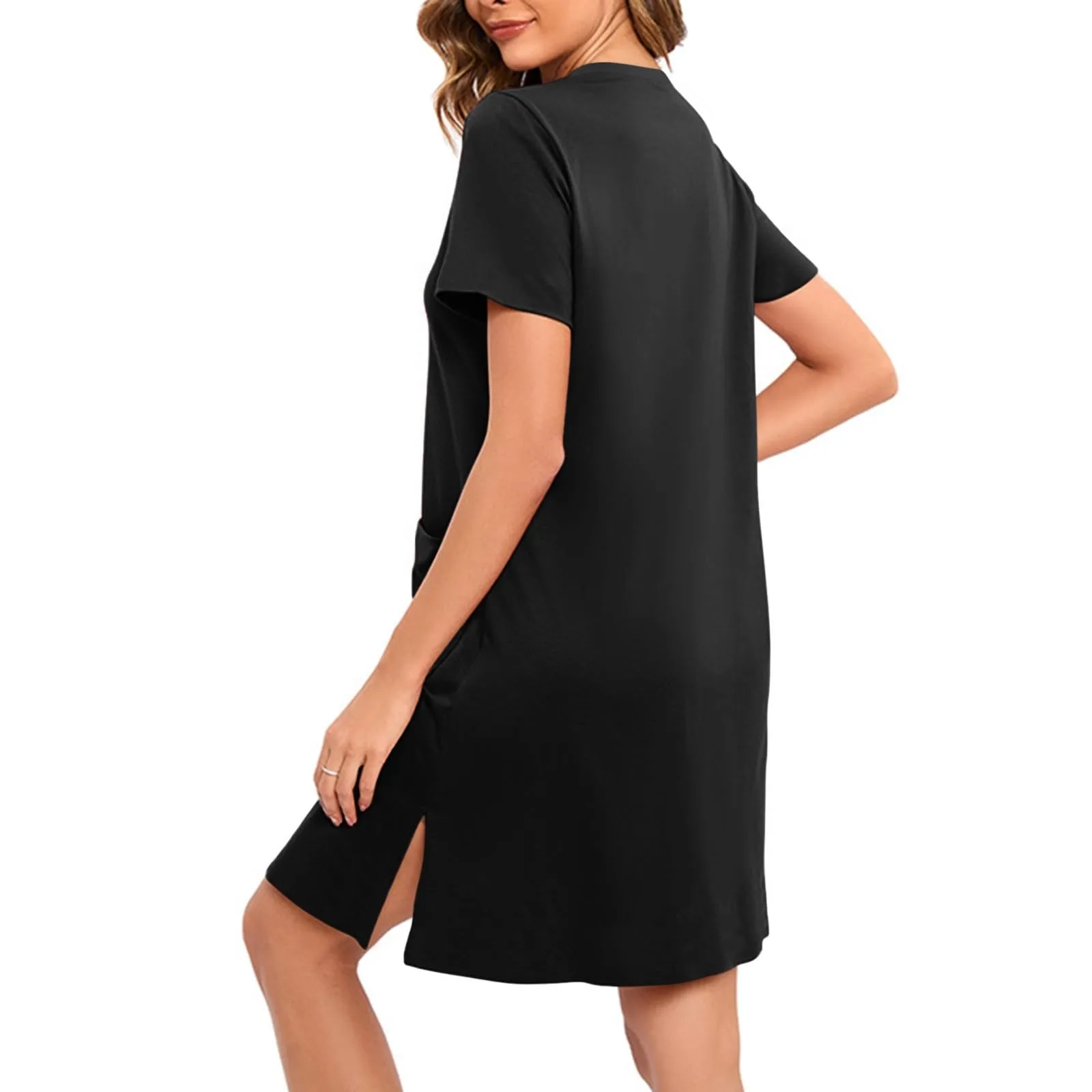 Women Sleepwear Sleepwear Pajamas Zipper Front Robe Short Sleeve Bathrobes Lightweight Knee Length Short Night Dress Pockets Home Pajamas