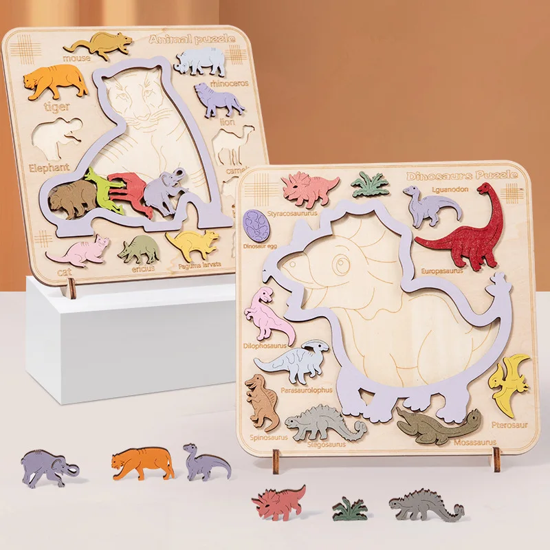 

Baby Montessori Toys Dinosaur Wooden Puzzle Tangram Jigsaw Game 3D Puzzle Preschool Early Learning Educational Toys for Children