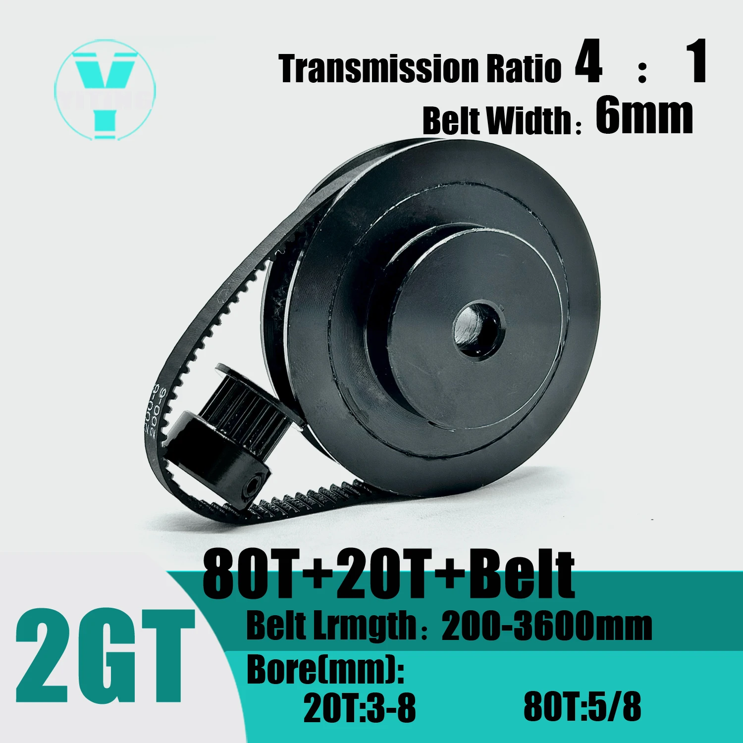 

2GT 2M 80Teeth 20T GT2 20Teeth 80T Timing Belt Pulley Set Belt Width 6mm Bore 3~8mm 4:1 Wheel Synchronous Pulley Belt Kit