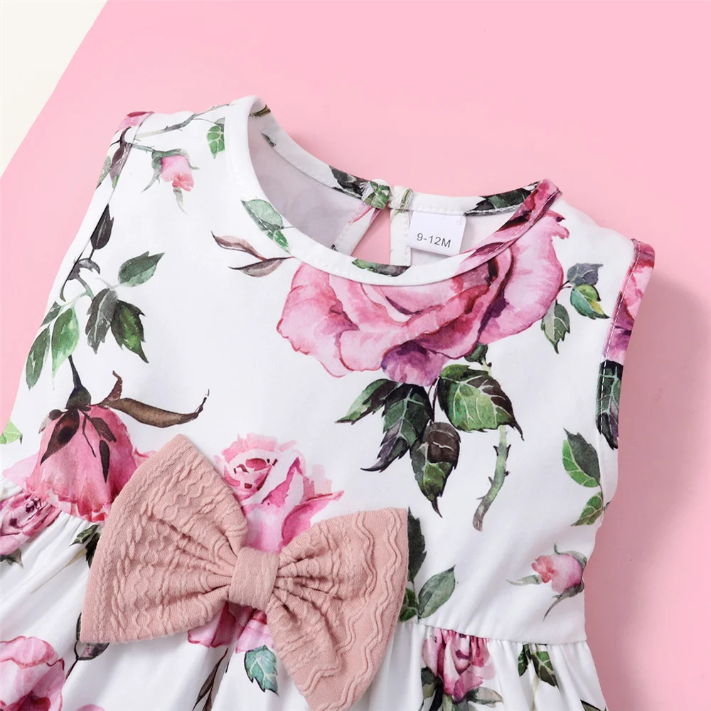 Toddler Baby Girl Dress Set 2PCS Plain Color Ribbed Overcoat + Floral Sleeveless Dress Fashion Lovely Style Party Wear kids clothes set two piece set baby girl clothing set