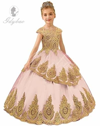 wedding Beaded Lace Appliques Flower Girl Dress First Communion Ball Gown Kids Pageant Prom Dresses