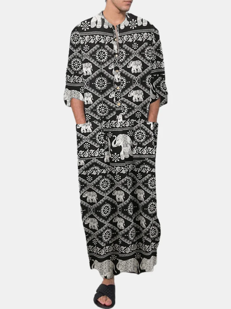 Men's Robe 2023 Fashion National Style Long Sleeve Printed Muslim Long-Distance Running Solid Color Simple Casual Loose Long Shirt (6).jpg