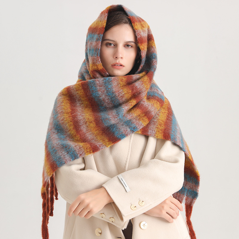 2024 Autumn Winter Scarf Women Cold Proof Cashmere Scarf Thickened Warm Shawl Classic Tassels Fluffy Scarves Soft Shawl Bufanda