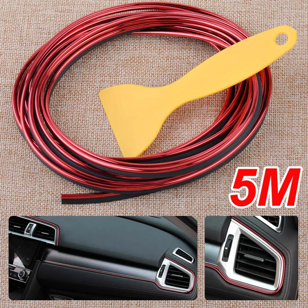 Car Trim Strip Electroplated Red DIY Interior Decoration Door Sticker Moulding Strip Trim Line Red 5 Meter car stickers car door stickers