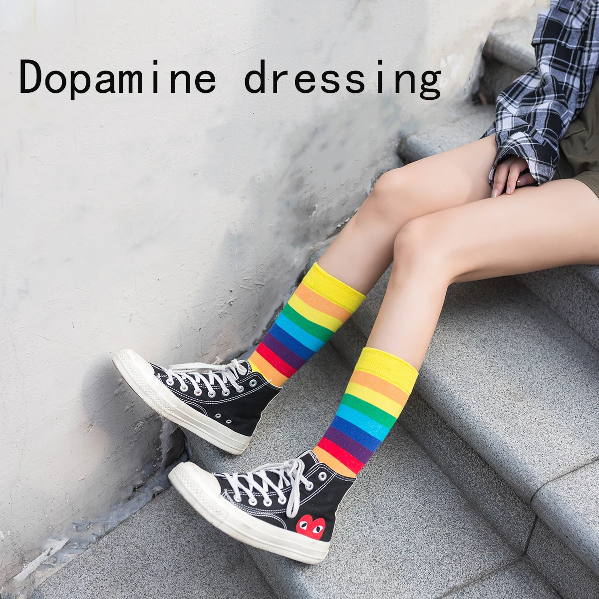 rainbow striped cotton socks comfortable breathable and odor resistant mid length socks long socks for children 1 pair kids socks