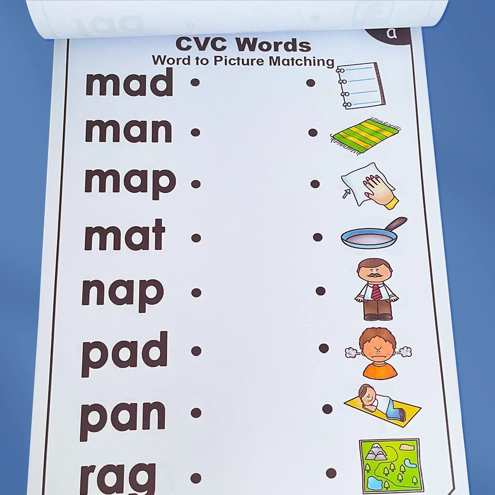 2books English CVC Words Phonics Workbook Language Arts Skills book for Kids children read & match & sound & sentence Worksheet 5