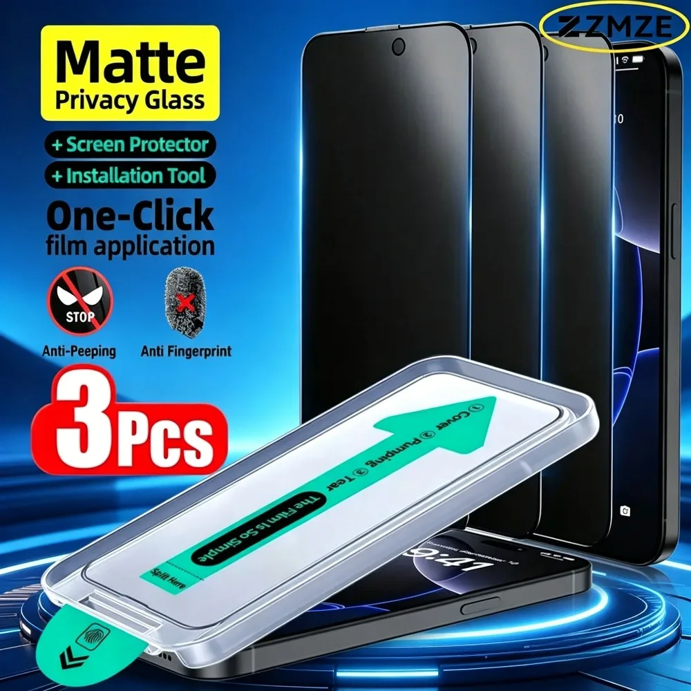 3Pcs  Matte Privacy Screen Protector for IPhone 16 15 11 12 13 14 Pro Max Plus XS Glass Oleophobic Dust Free Easy Installation