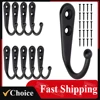 10Pcs Black Wall Mounted Small Hooks with Screws for Hanging Coat Bag Robe Towels Keys Kitchen Bathroom Rack Accessories 1
