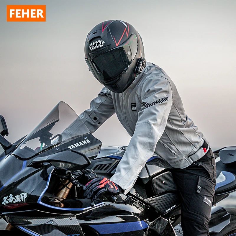 FEHER Summer Motorcycle Jacket for Men and Women Breathable Mesh Design with CE Protective Gear Unisex Motorbike Riding Jackets