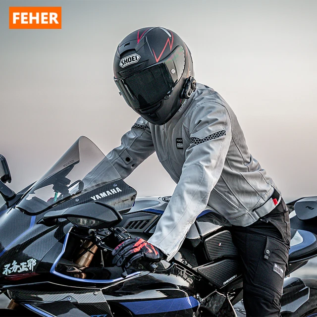 FEHER Men's Motorcycle Jacket Summer 100% Ventilated Mesh Design Thin and Light Motorbike Jacket Commuter with Protective Jacket
