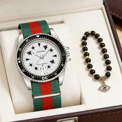 Elegant Quartz Watch with Calendar and Luminous Hands on a Stylish Nylon Strap - No (Silver White)