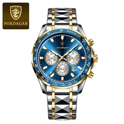 Luxury Men's Waterproof Chronograph Watch with Luminous Display and Stainless Steel Finish (815 Golden Blue)