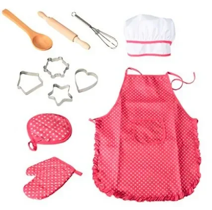 Girls' Chef Costume Set with Apron, Hat, Mitts & Utensils