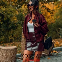 KONDALA Casual Soft Martini Green Bomber Jackets Women Long Lantern Sleeve Oversized Autumn Winter Coats Fashion 2025 Outwears - Image 6