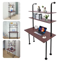 Wall Mount Desk 3 Tiers Computer Writing Table Laptop Industrial Bookcase Floating Pipe Ladder with Shelf for Home Office School 1