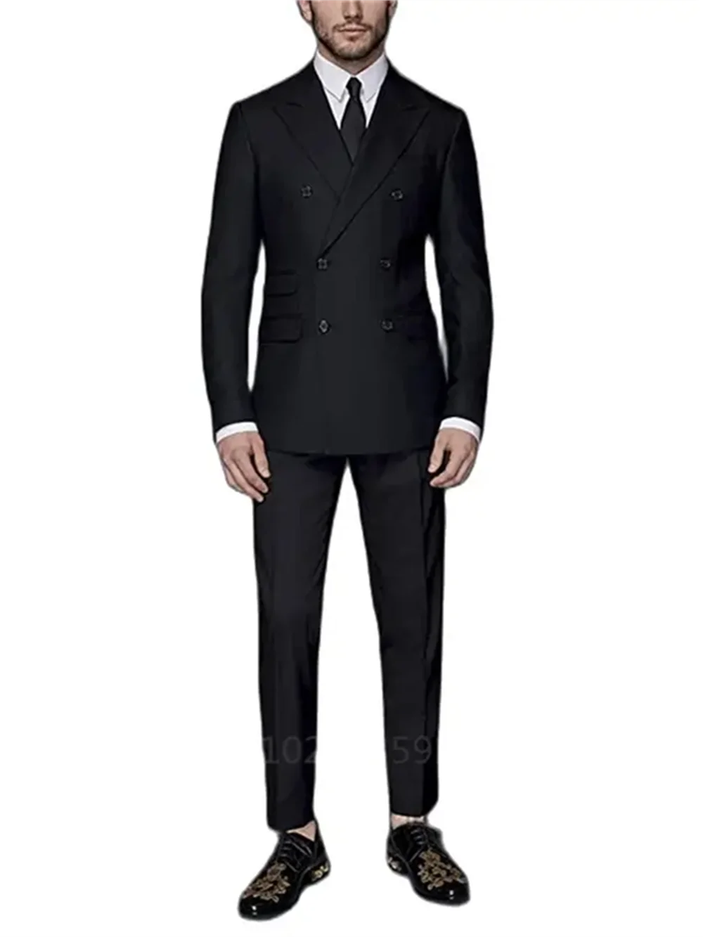 2 Pieces Fashion Peak Lapel Black Men Wedding Prom Dress SuitsDouble Breasted 2 Slits Men Suits Groom Party Tuxedo Set