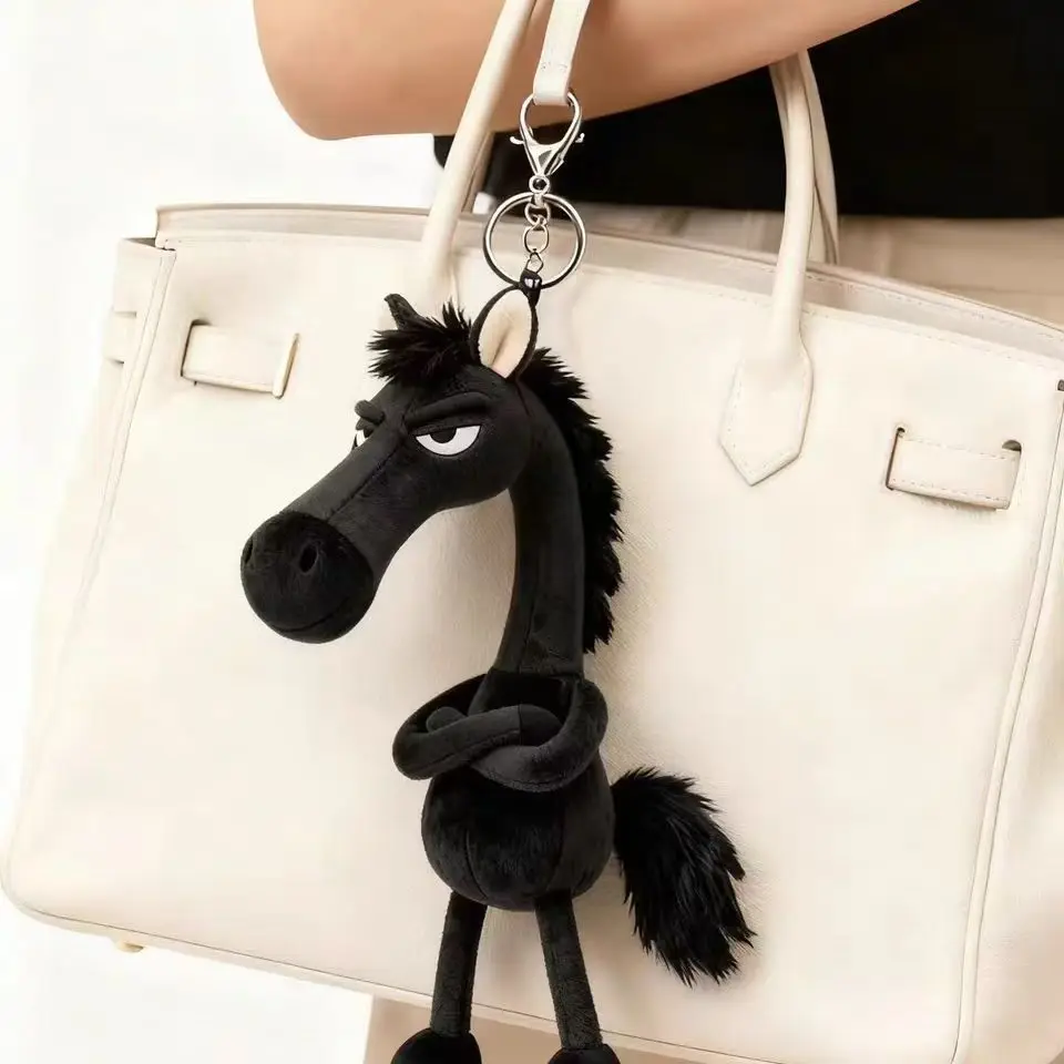 Whimsical Plush Horse Keychain – Sassy Pony Bag Charm with Grumpy Face