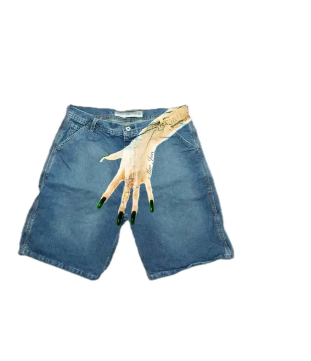 Y2K Baggy Denim Shorts vintage Finger Print Hip Hop gym shorts Harajuku Summer Men Women Gothic Men Basketball Shorts Streetwear 3