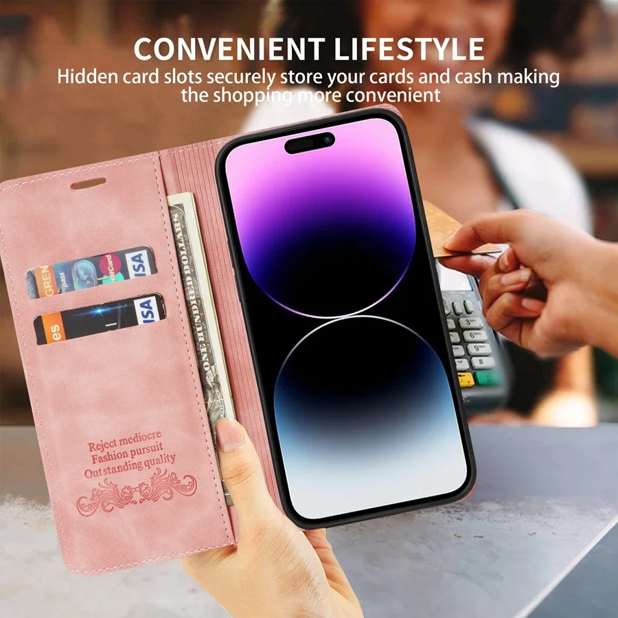 Luxury Magnetic Flip Wallet Case with Card Slot - Leather Design