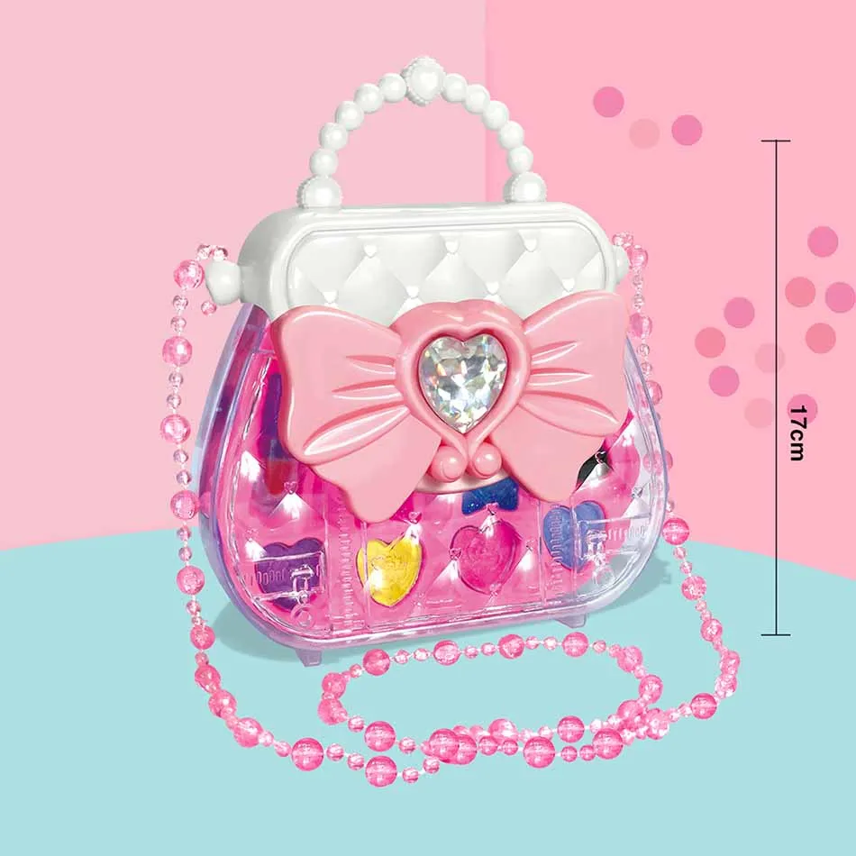 Children's Cosmetic Toys Set Cute Love Heart Bow Makeup Handheld Crossbody Bag Girls Play House Toys Children Birthday Gifts
