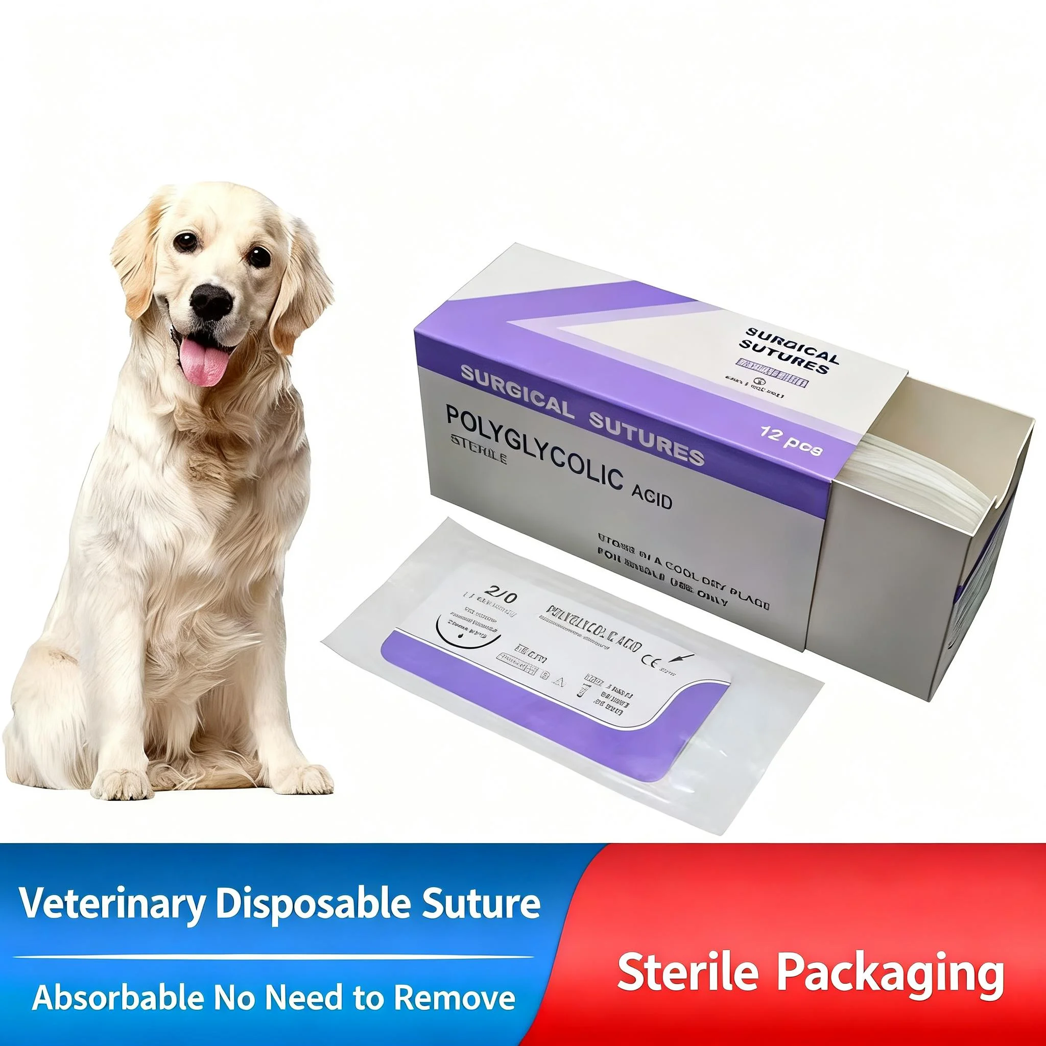 12pcs Polydioxanone Absorbable Surgical Sutures 0/2-0/3-0/4-0 round Boded Reverse Cutting 90cm for Veterinary Use
