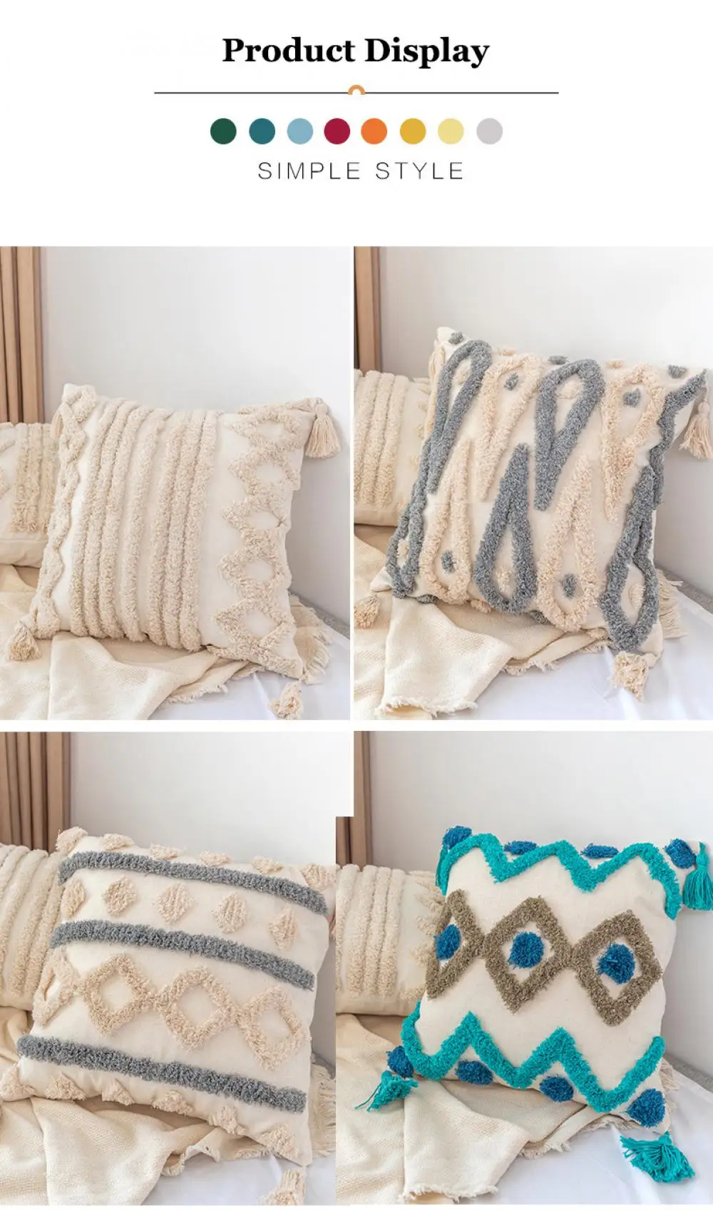 45x45cm Bohemian Kissenbezug im Nordischen Stil Getuftet Bestickt Kissenhülle mit Fransen für Wohnzimmer Sofa Luxuriöser Kissenbezug – Detail 9