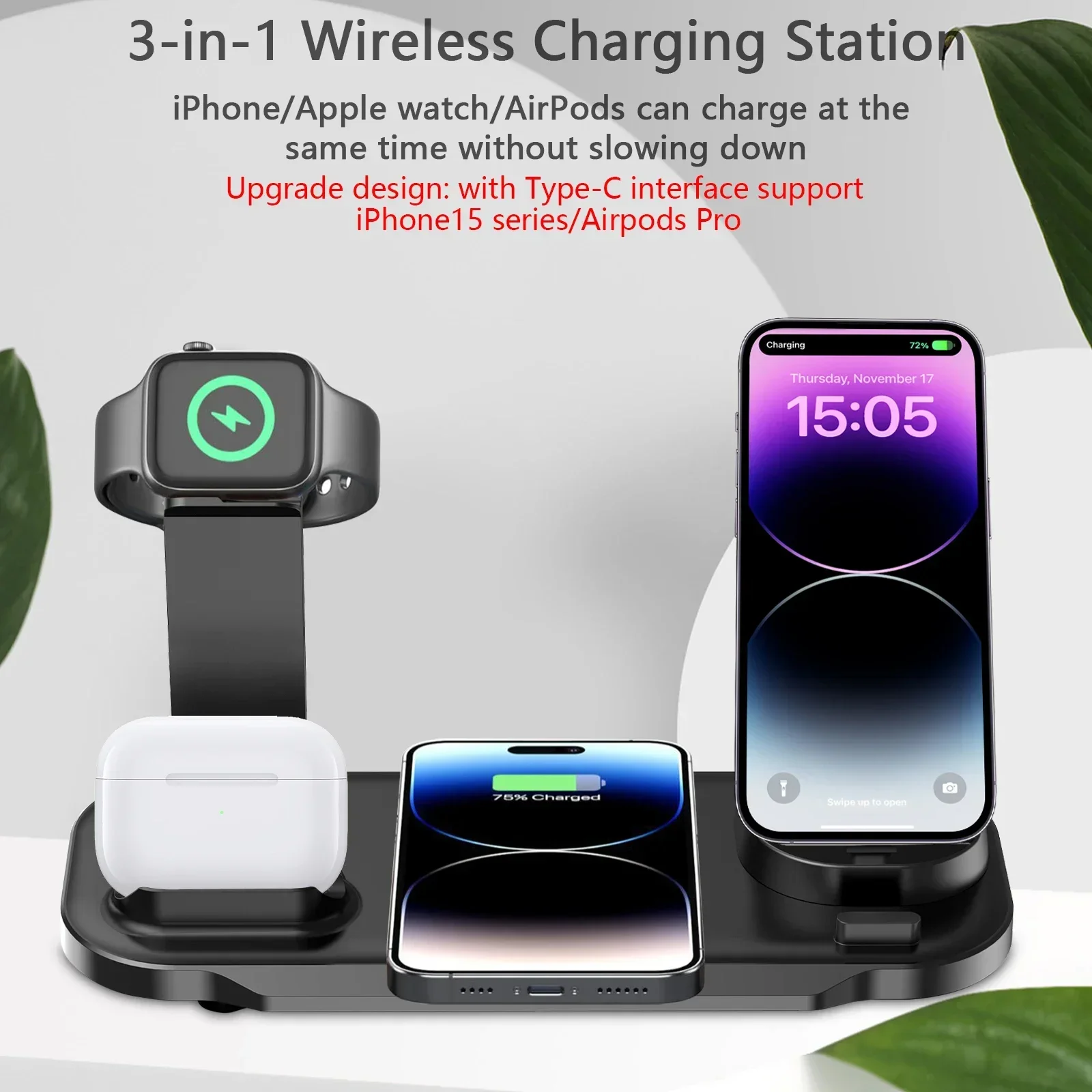 Support de chargeur sans fil pour iPhone, 100W, 15, 14, 13, 12, 11Pro Max, Apple Watch 8, 7, 6, Airpods Pro, 7 en 1, charge rapide, station S6 2