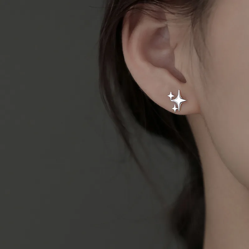 Stud Earrings Women Gift Silver Color Asymmetry Cross Star Vintage Jewelry Accessories