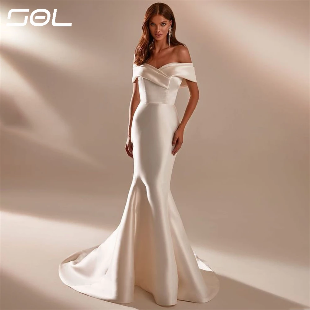 

Sol Simple Off The Shoulder Criss-Cross Satin Wedding Dress Elegant Back Up Mermaid Sweep Train Bridal Gown Robe De Mariee