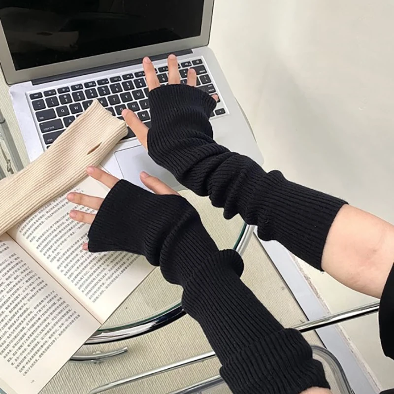 

Long Fingerless Gloves Women Mitten Winter Arm Warmer Knitted Arm Sleeve Girls Fashion Casual Soft Gloves Arm Cover