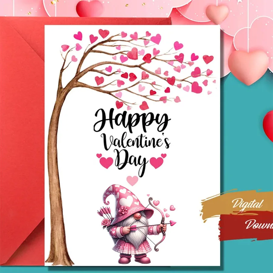 24pcs Valentine's Day Gnome Heart UV DTF Cup Wrap Transfer Sticker Glass Coffee Mugs Decoration Greeting Cards Decal Party Decor