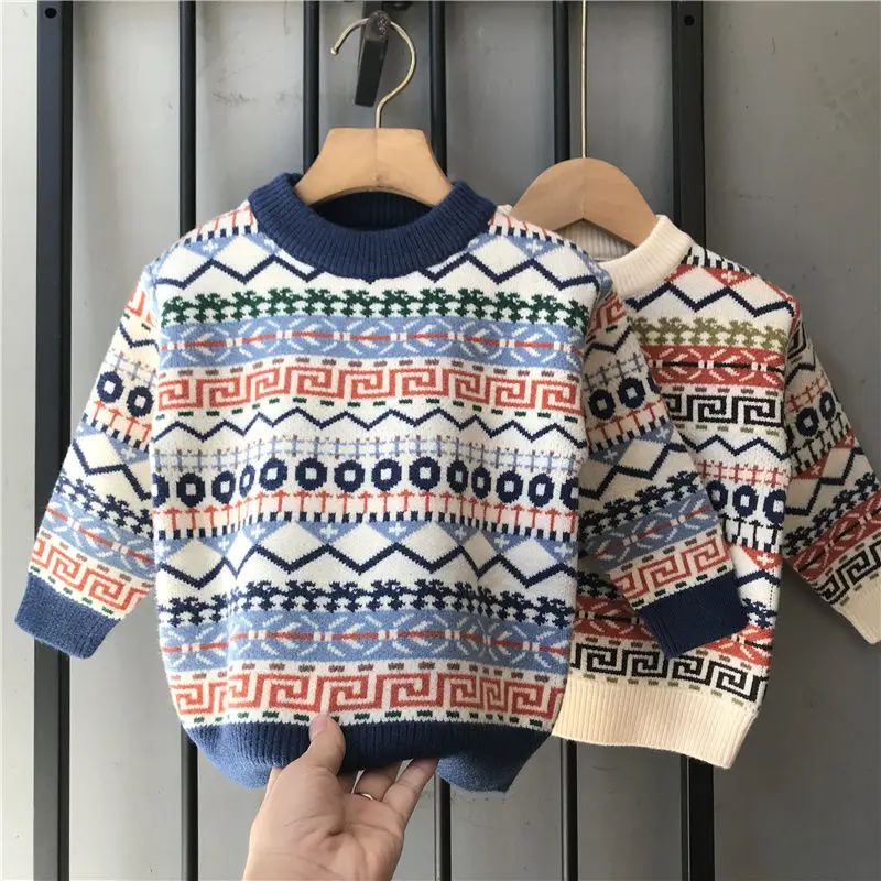 소년 스트라이프 O-넥 니트 가디건 스웨터, 따뜻한 코튼 후드, 어린이 스웨터, 풀오버 상의, 2-8 세 2023