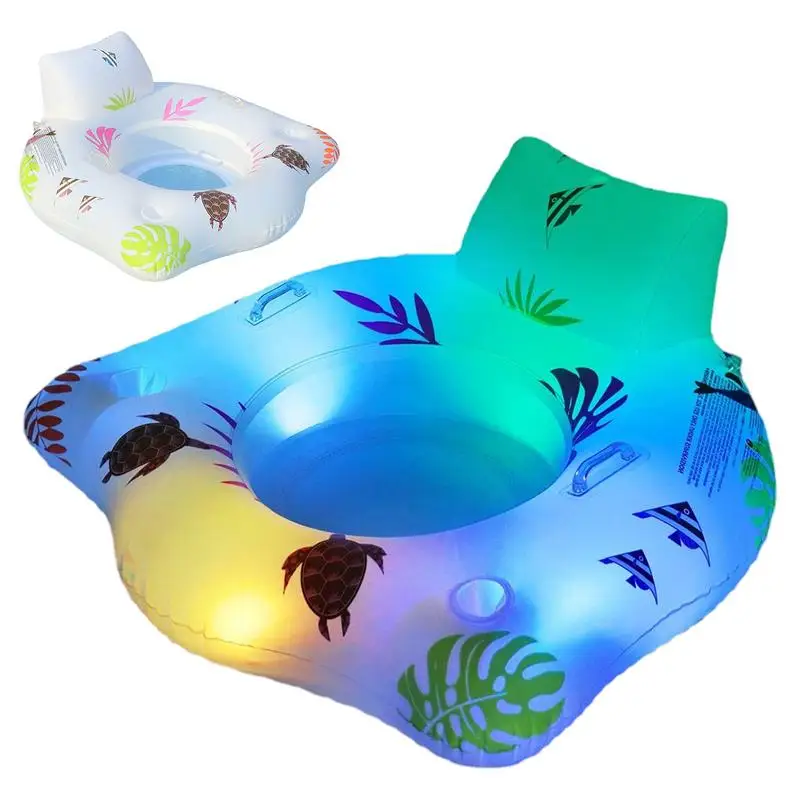 

Inflatable Pool Floating Bed 2 Cup Holder Lounger Float LED Comfortable Large Pool Lounger Pool Lounger Float With Backrest