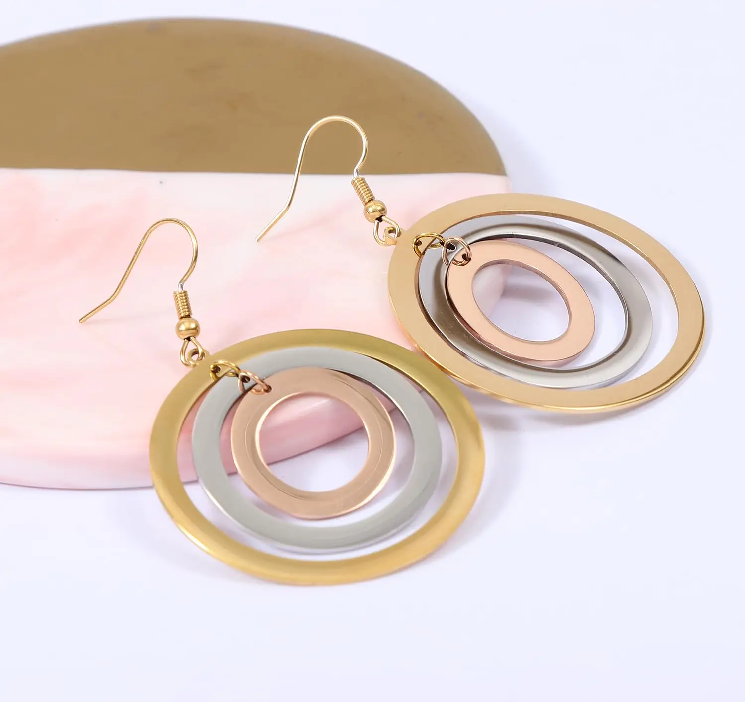 Tricolor Earrings Boho Earrings for Women Stainless Steel Pendant Earrings (Tricolor Rounded)