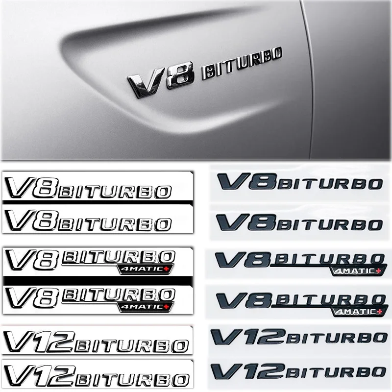 Premium Universal Car Fender Emblem Badge - V8 BITURBO 4MATIC+ Design