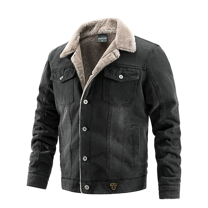 

J106 Men's Denim Coats Autumn Winter Fleece Warm Casual Loose Lapel Single-breasted Tops Vintage Fashion Simple All-Match Jacket