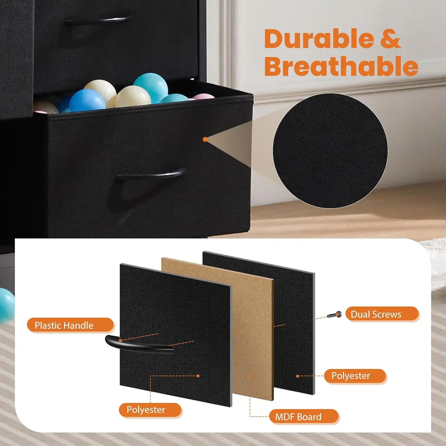 Tall Dresser for Bedroom, Drawer Dresser Organizer Storage Drawers with 10 Drawers, Chest of Drawers with Fabric Bin 5