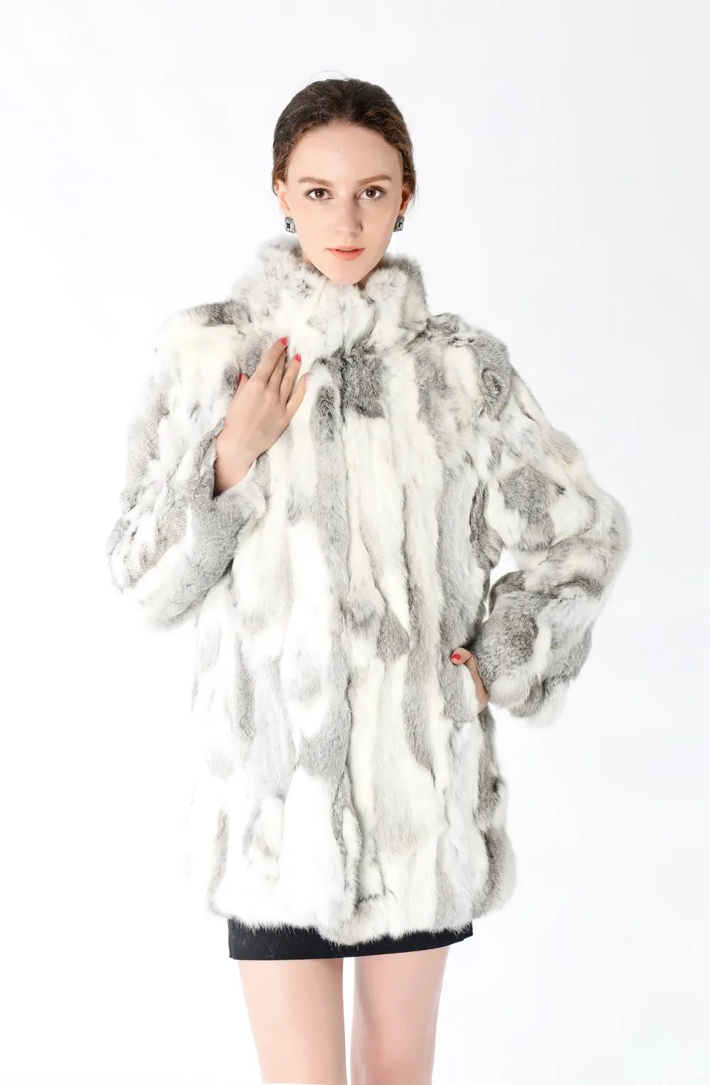 New Arrival Full Pelt Real Rabbit Fur Coat Women Nature Fur Jacket Female Fashion Factory good quality Fur Overcoat NZ147