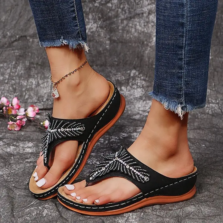 Slippers Women's Summer 2022 Fashion Rhinestone Slippers Wedge
