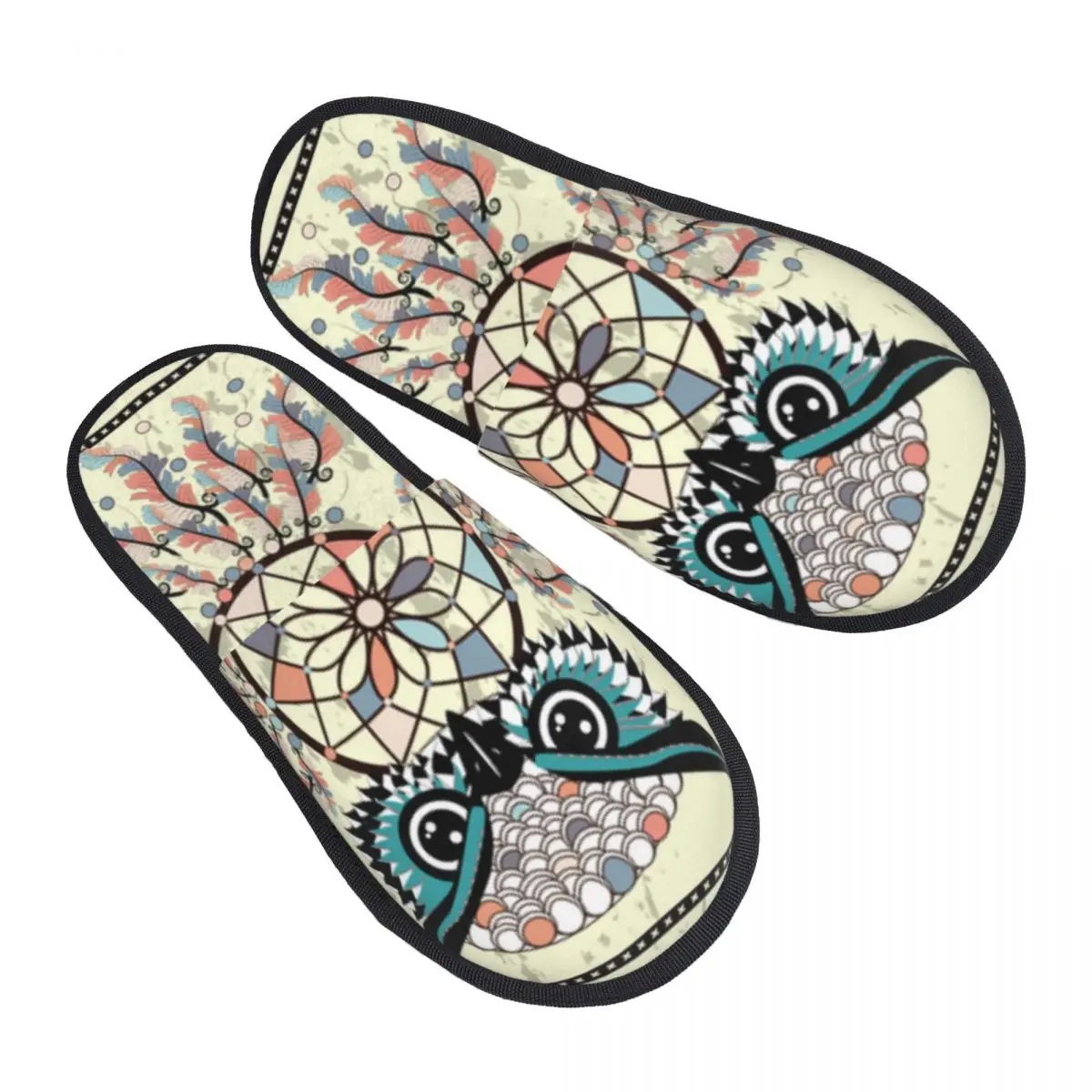 

Owl On The Grunge Background Indoor Slippers Furry Slipper Winter Home Shoes House Flat Closed Toe Slides Flip Flops