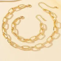 2 pièces ensemble couleur or lien chaîne collier Bracelet ensemble Punk Bracelet grand lien chaîne dubaï afrique fête ensemble de bijoux cadeau pour les femmes 4