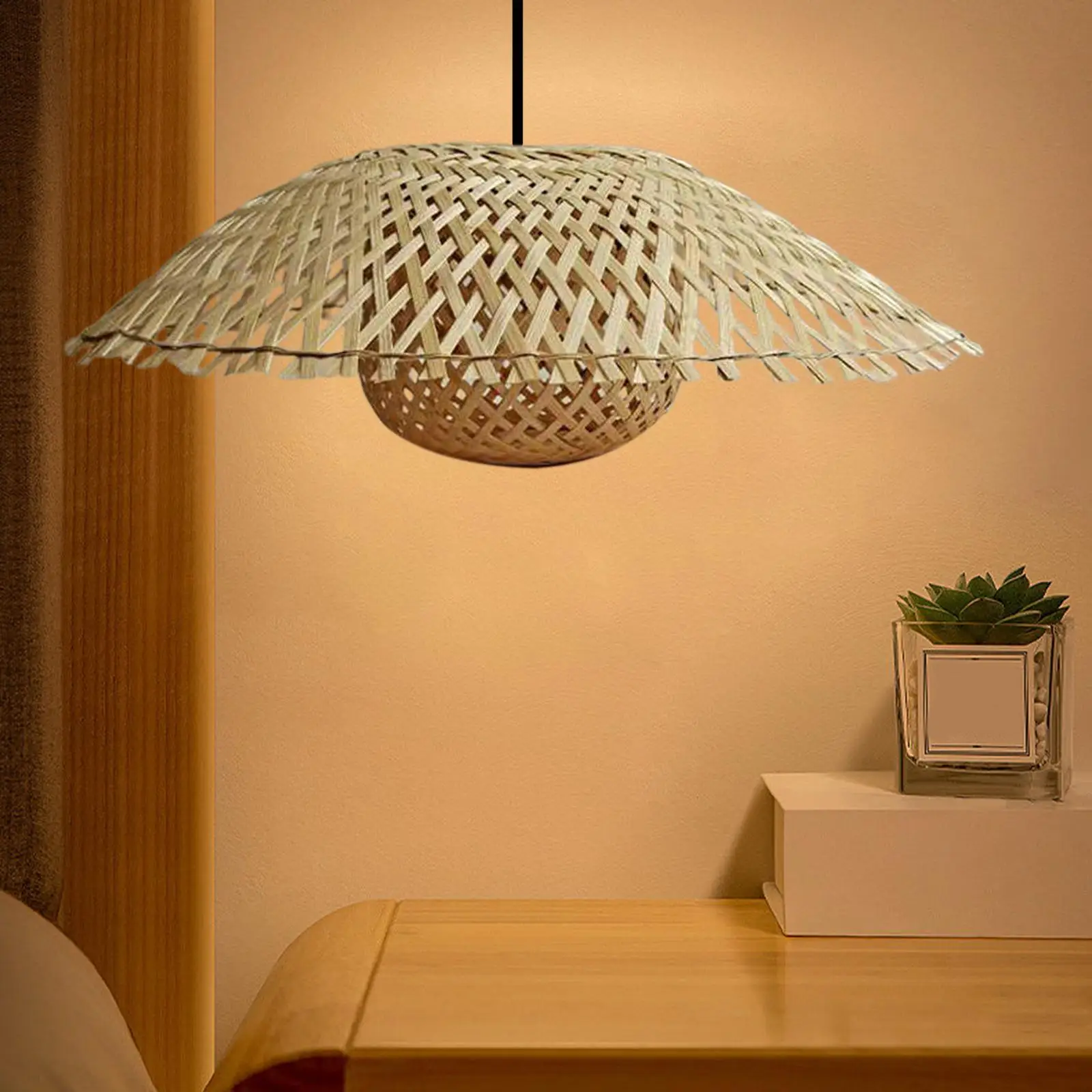 Bamboo Lamp Shade Handwoven Wicker Light Cover for Hotel Cafe Dining Room