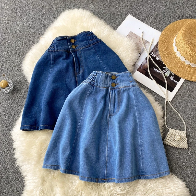 black tennis skirt Bugilaku High Waist Solid Color Denim Skirts Women Zipper Button Up A-line Mini Jupe Femme New Arrival Fashion Faldas Mujer jean skirt Skirts