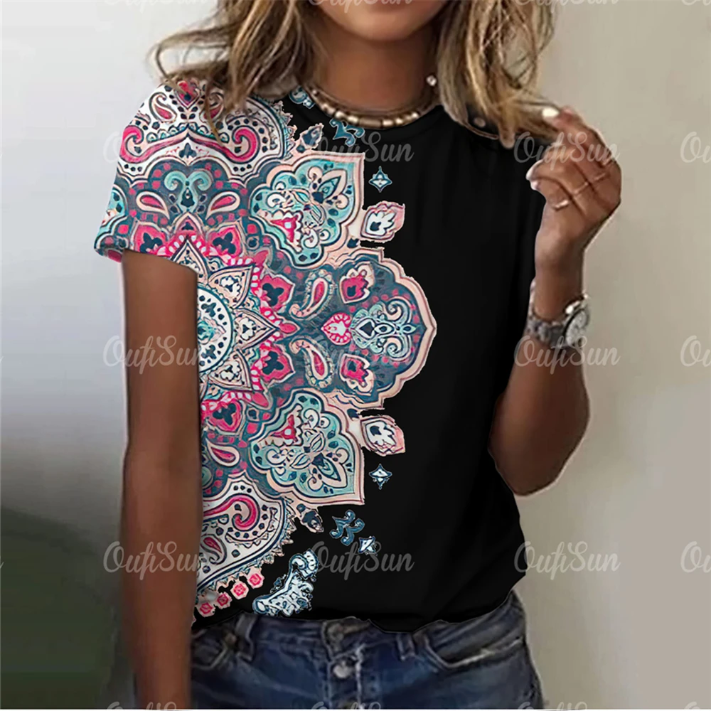 

Vintage New Women's T-Shirt Geometric Print Top Plus Size Tshirt Women Clothing Short Sleeve Tee Blouse Oversized Designer 2024