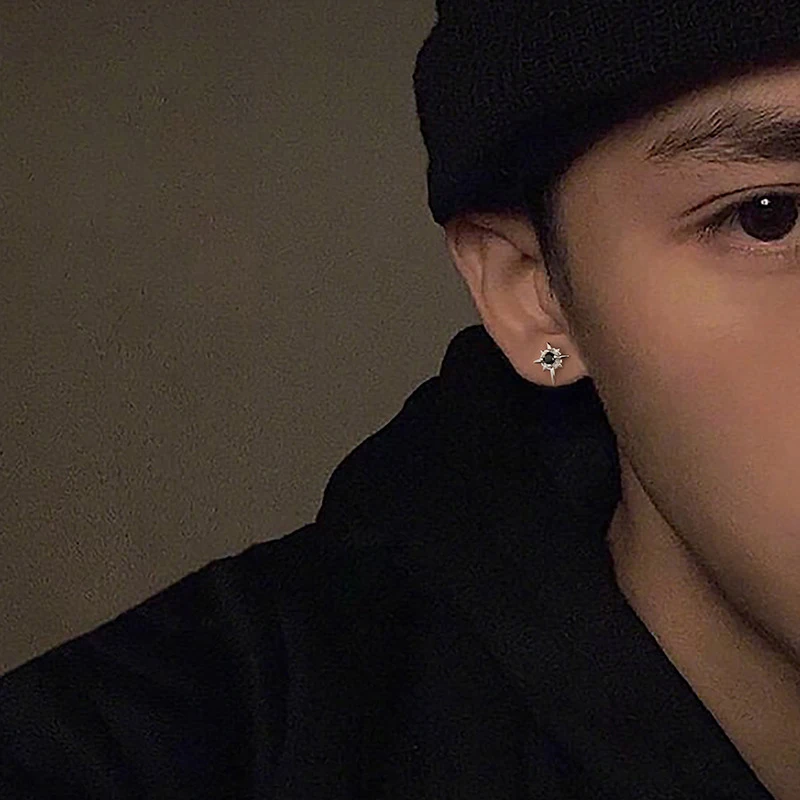 Trendy Zircon Star Stud Earrings For Men Women Couple White Personality Hip-hop Earrings Party Accessories Jewelry 1Pair