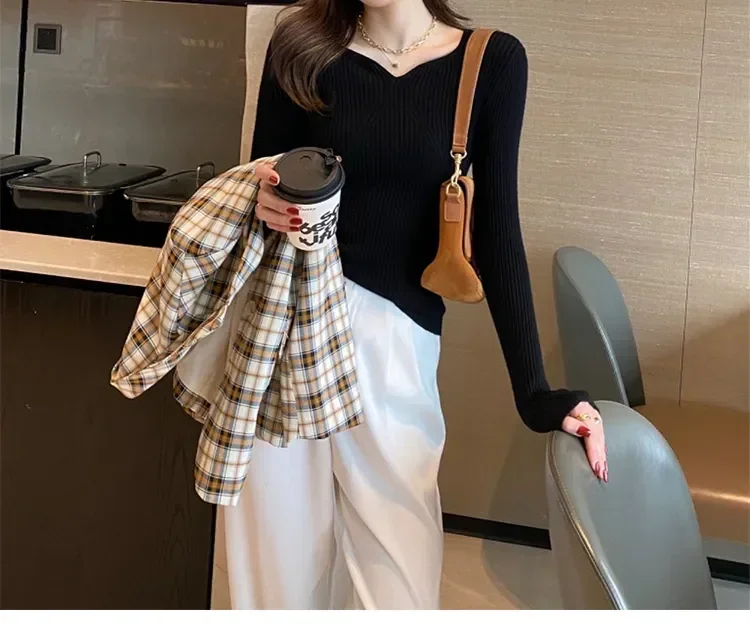 Women Slim V-Neck Bottoming Sweater Autumn Winter For Women Casual Pullovers Long Sleeve Knit Warm Office Sweater