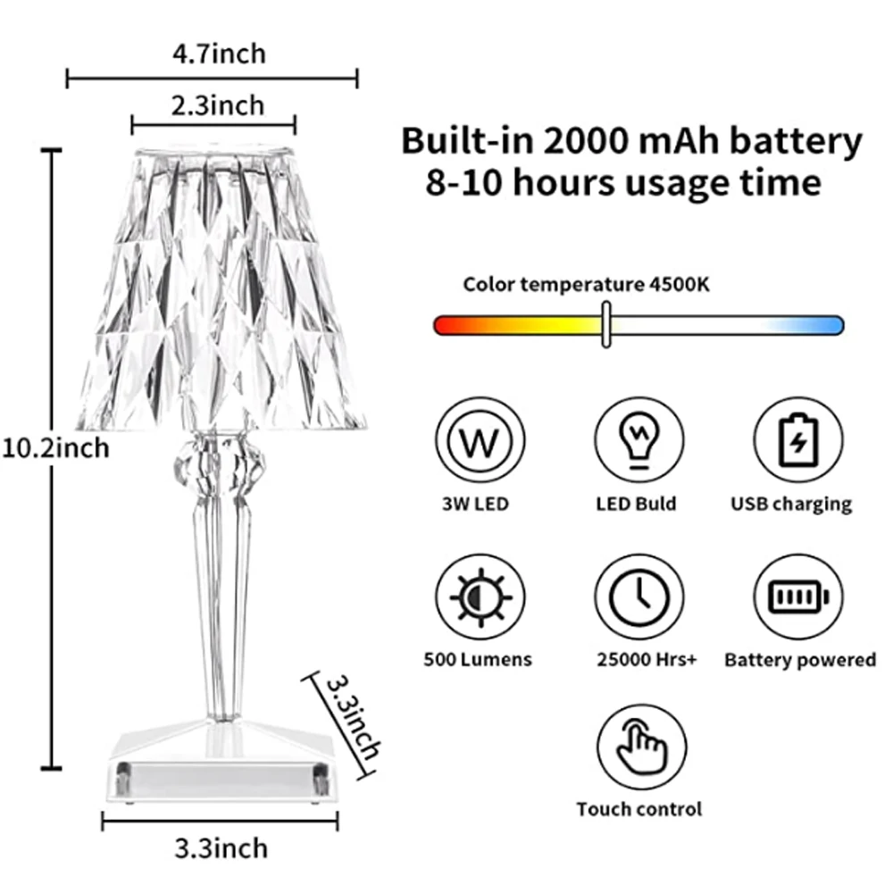 Tanie 1-3 sztuk diamentowa tarcza lampa USB dotykowy czujnik akrylowe dekoracje sklep