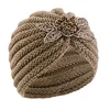 New Women Winter beaded flower knit Hat Autumn Winter Warm Turban Turban Hats Elastic Bonnet Headwrap Bandana Hair Accessories 5