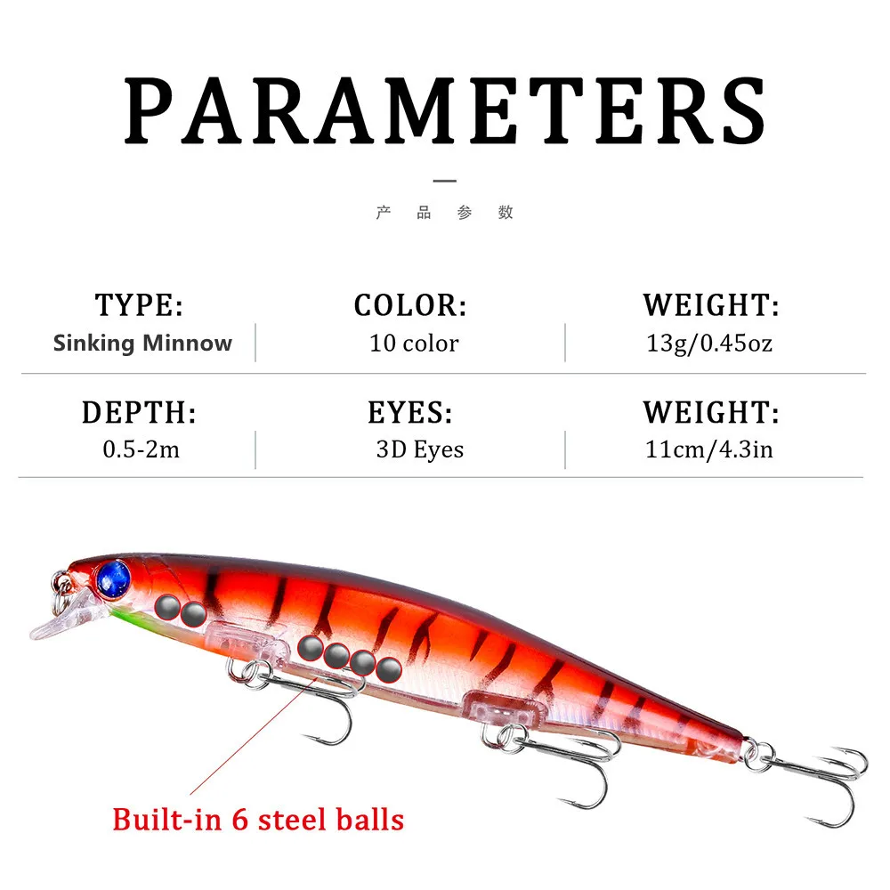 Long cast Suspend JERKBAIT CHANCE Sinking Fishing Lure 110mm 13g 0.5-2m Wobbler Minnow Longcast Bass Pike Artificial Bait Tackle