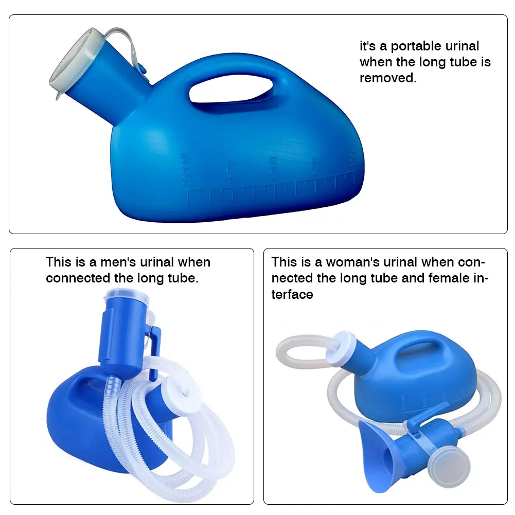 Urinal Bottle Portable Urinal Potty with Lid and Extension Tube Outdoor Urinal Chamber Pot for Men Women Camping Travel 2000mL